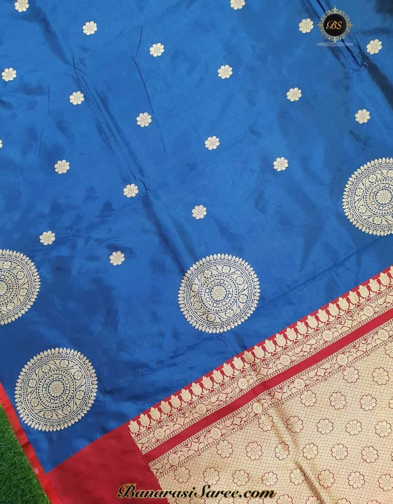 Pure Banarasi Handloom Katan Silk Boota Border Saree - Image 2