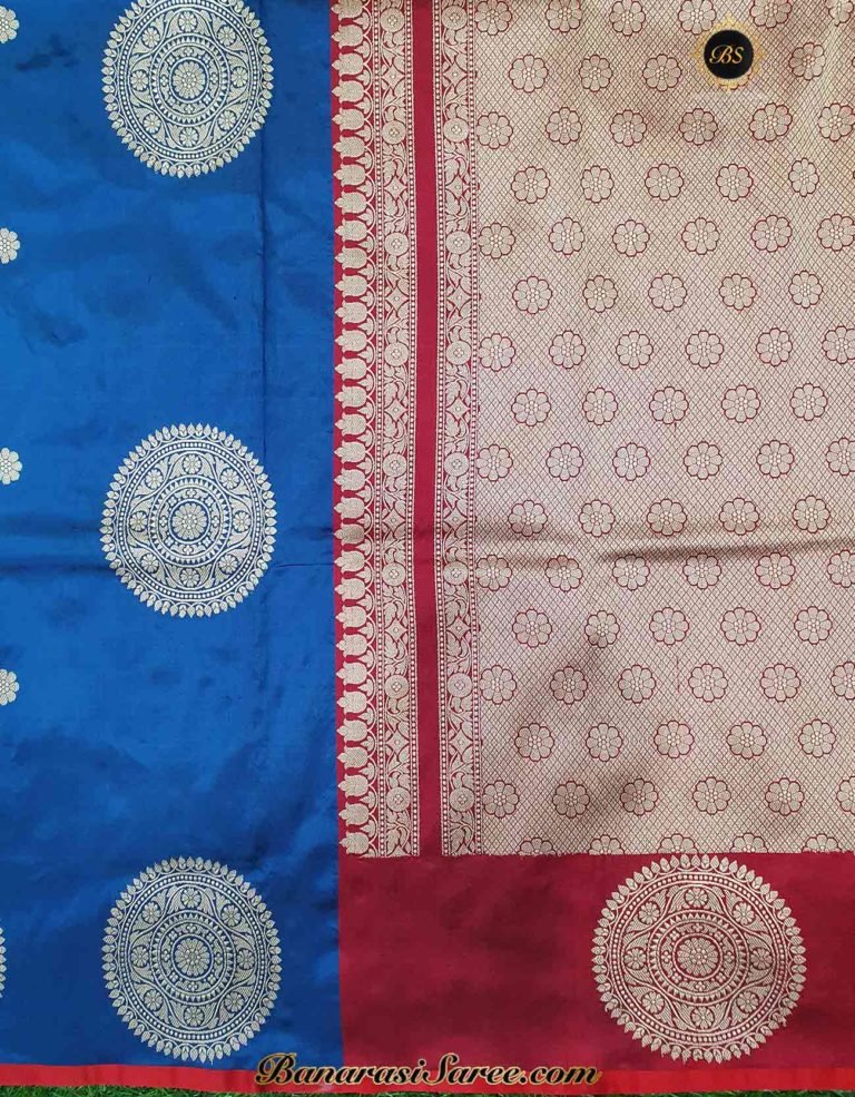 Pure Banarasi Handloom Katan Silk Boota Border Saree - Image 3