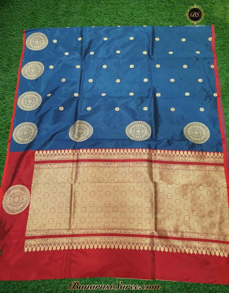 Pure Banarasi Handloom Katan Silk Boota Border Saree - Image 4