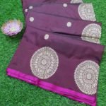 Pure Banarasi Handloom Katan Silk Dark Magenta Boota Border Saree