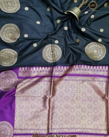 Pure Banarasi Handloom Katan Silk Black Color Boota Border Saree