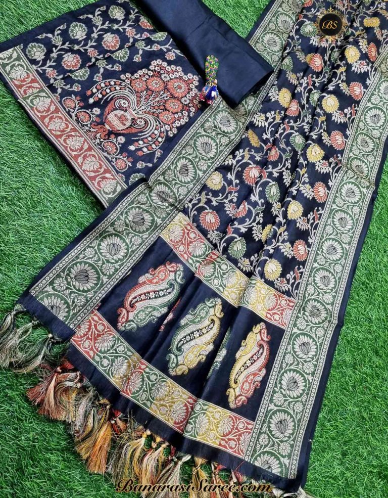 Banarasi Handloom Cotton Silk Black Color Alfi Jaal Suit