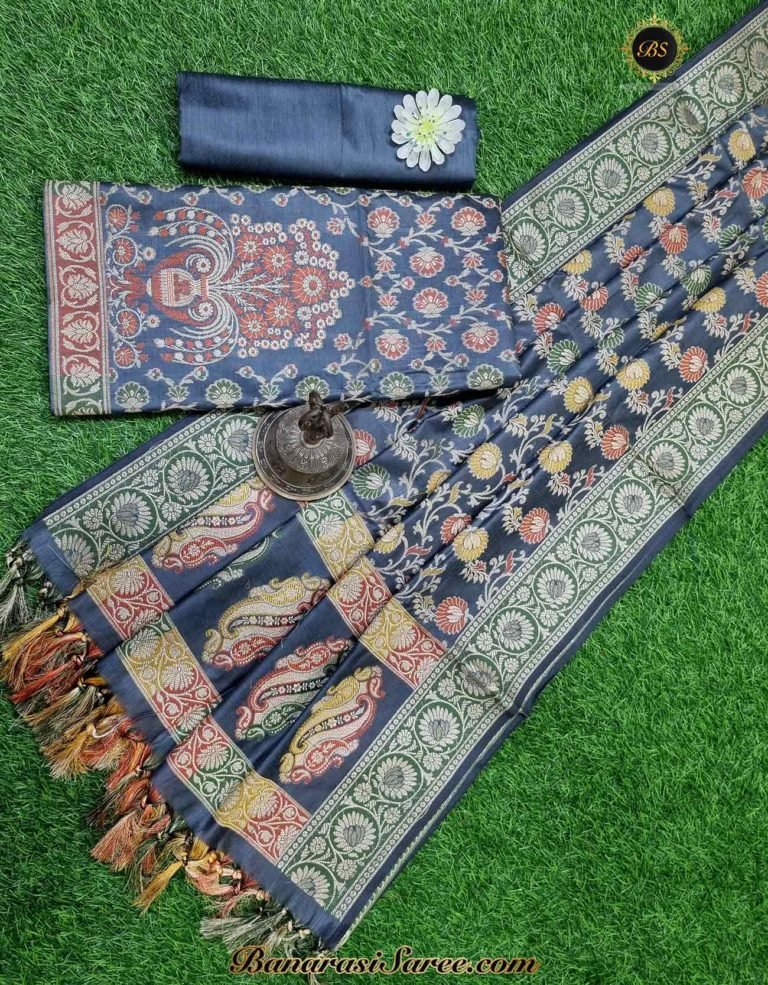 Banarasi Handloom Cotton Silk Grey Color Alfi Jaal Suit