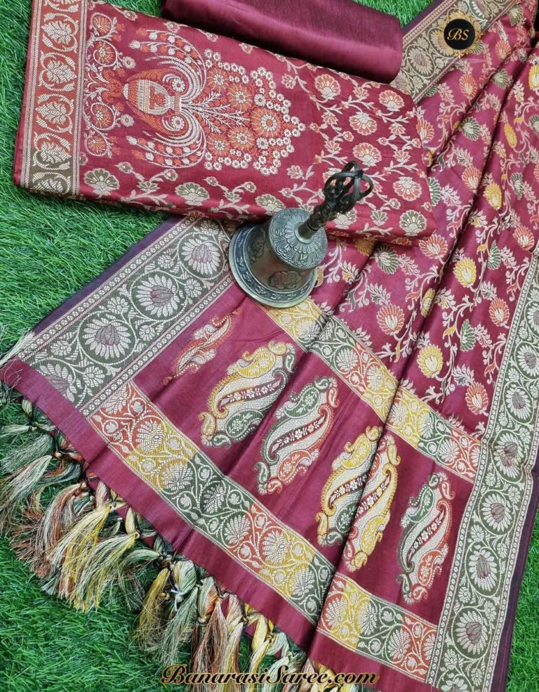 Banarasi Handloom Cotton Silk Maroon Color Alfi Jaal Suit