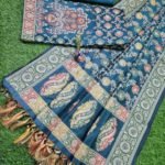 Banarasi Handloom Cotton Silk Peacock Blue Color Alfi Jaal Suit