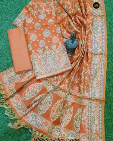 Banarasi Handloom Cotton Silk Orange Color Alfi Boota Suit