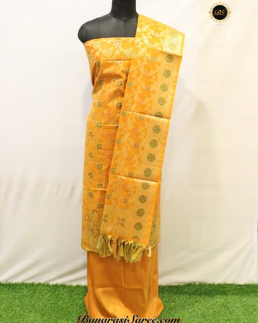 Banarasi Handloom Cotton Silk Mustard Color Alfi Jaal Suit