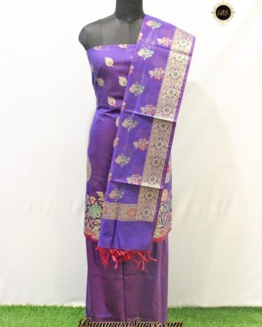 Banarasi Handloom Cotton Silk Purple Color Boota Suit