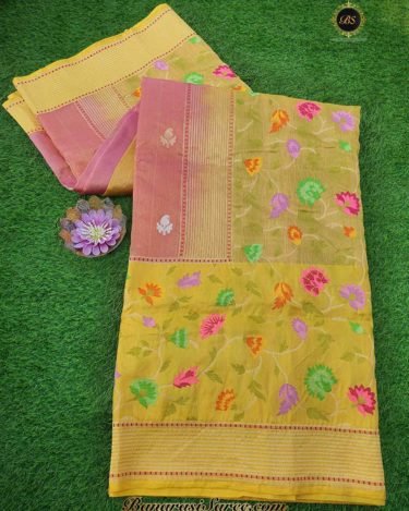 Pure Banarasi Handloom Lotus Pink Color Tissue Saree
