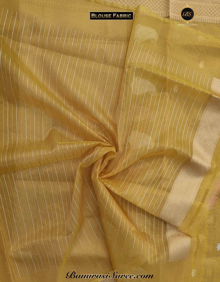 Pure Banarasi Handloom Golden Color Tissue Saree - Image 6