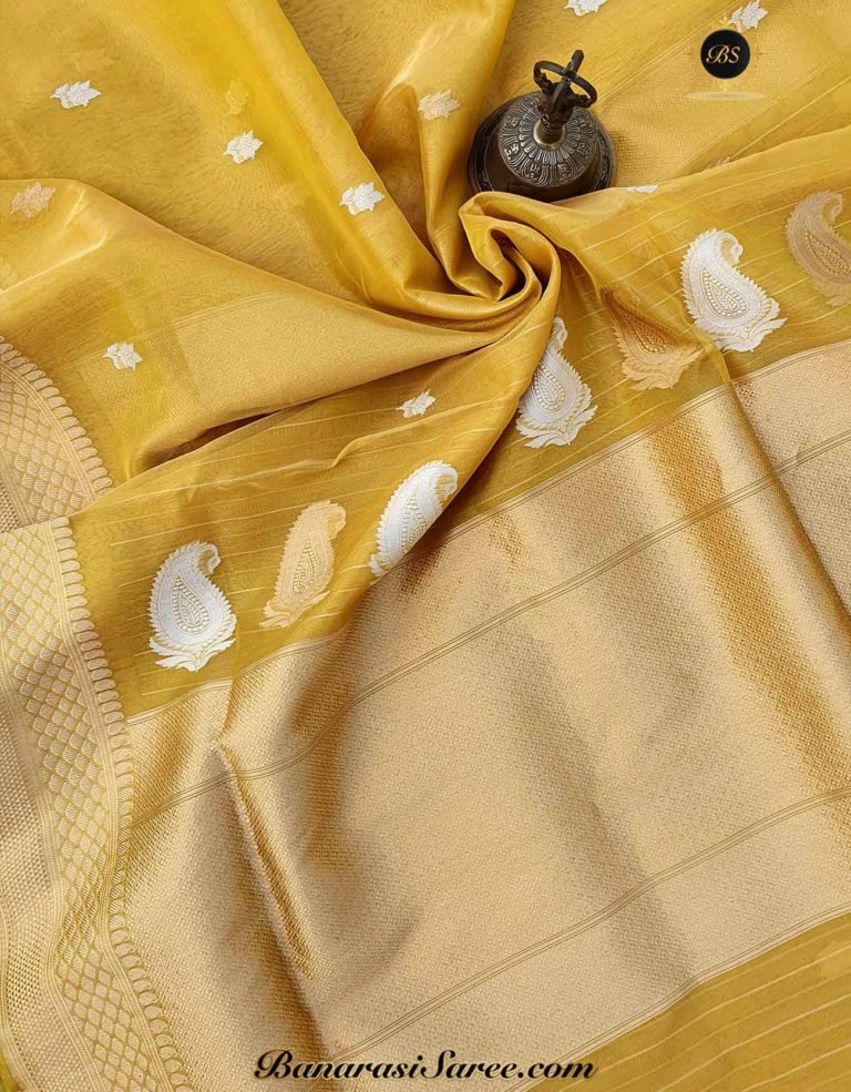 Pure Banarasi Handloom Golden Color Tissue Saree