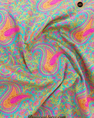 Pure Banarasi Handloom Katan Silk Turquoise Color Tanchoi Saree