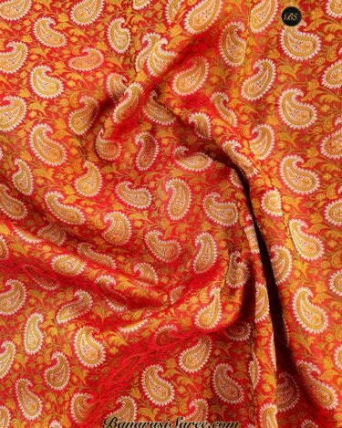 Pure Banarasi Handloom Katan Silk Orange Color Tanchoi Saree