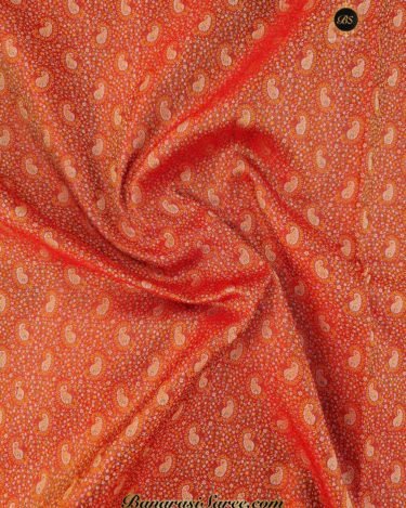 Pure Banarasi Handloom Katan Silk Red-Orange Color Tanchoi Saree