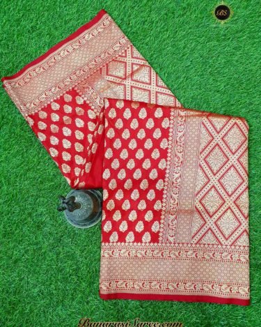 Banarasi Handloom Soft Silk Red Color Zari Booty Saree