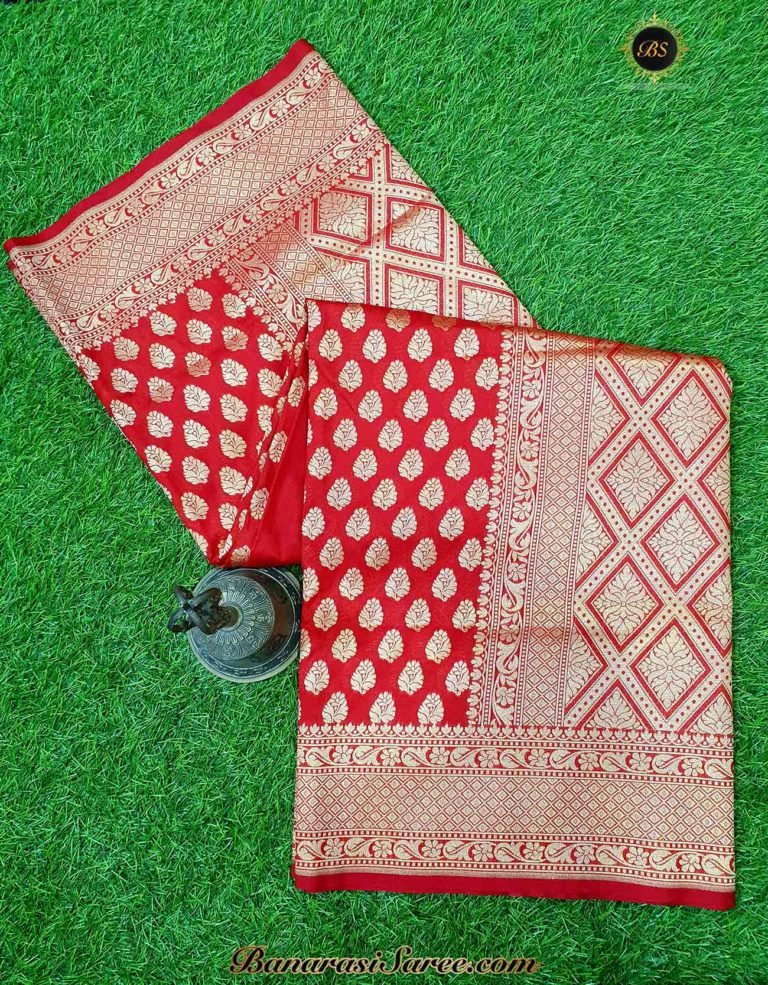 Banarasi Handloom Soft Silk Red Color Zari Booty Saree