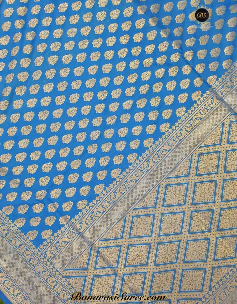 Banarasi Handloom Soft Silk Sky Blue Color Zari Booty Saree - Image 2
