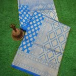 Banarasi Handloom Soft Silk Sky Blue Color Zari Booty Saree