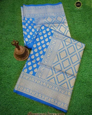 Banarasi Handloom Soft Silk Sky Blue Color Zari Booty Saree