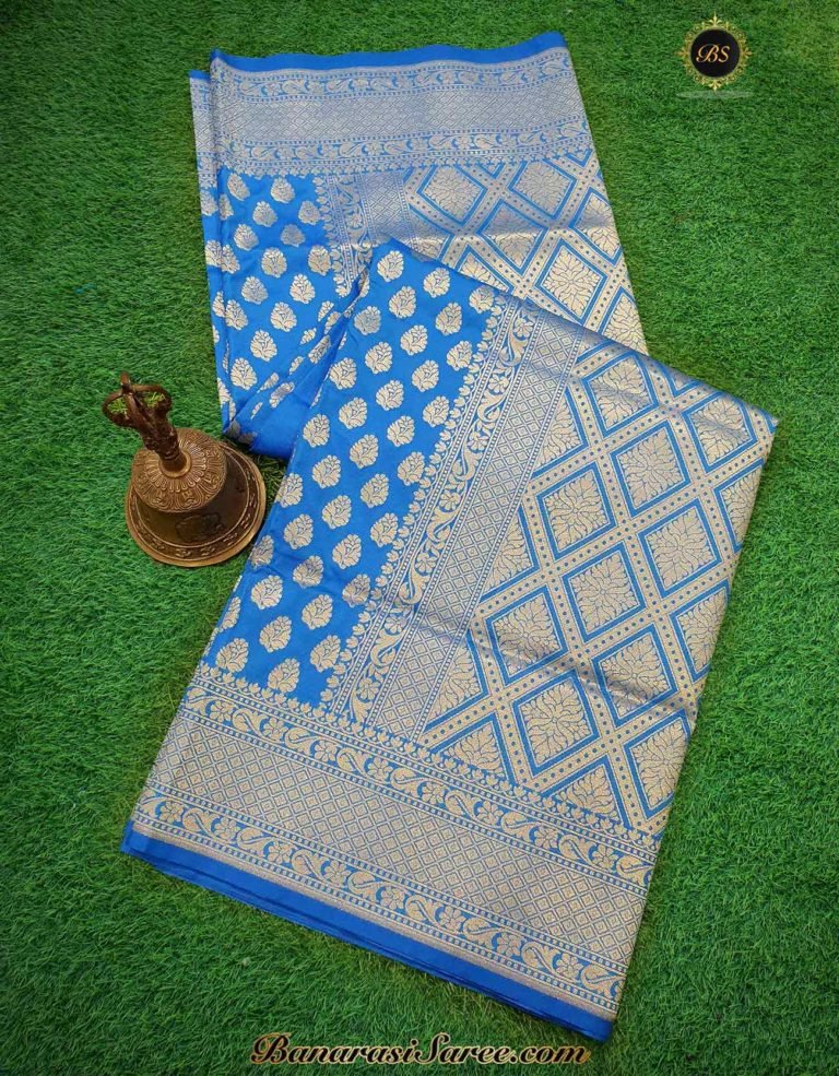 Banarasi Handloom Soft Silk Sky Blue Color Zari Booty Saree