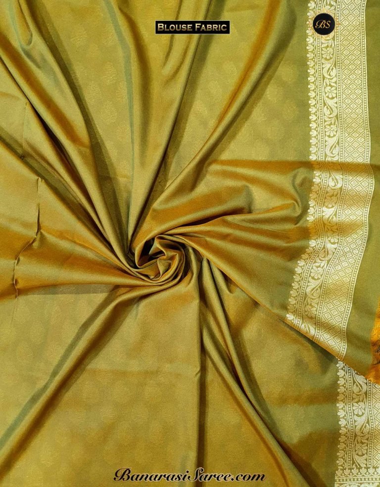 Banarasi Handloom Soft Silk Olive Green Color Zari Booty Saree - Image 6