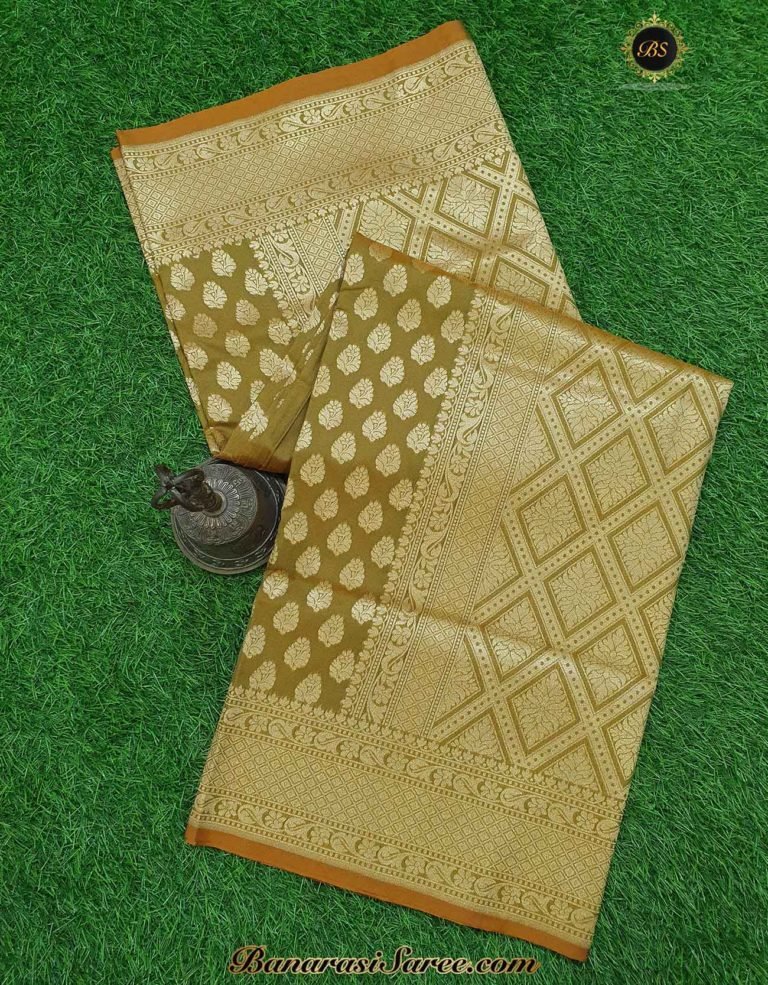 Banarasi Handloom Soft Silk Olive Green Color Zari Booty Saree