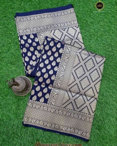 Banarasi Handloom Soft Silk Navy Blue Color Zari Booty Saree