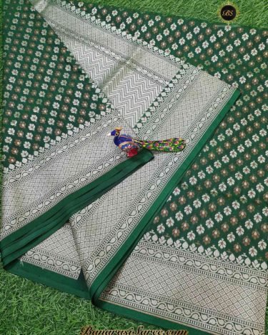 Banarasi Handloom Soft Silk Dark Green Color Alfi Booty Saree