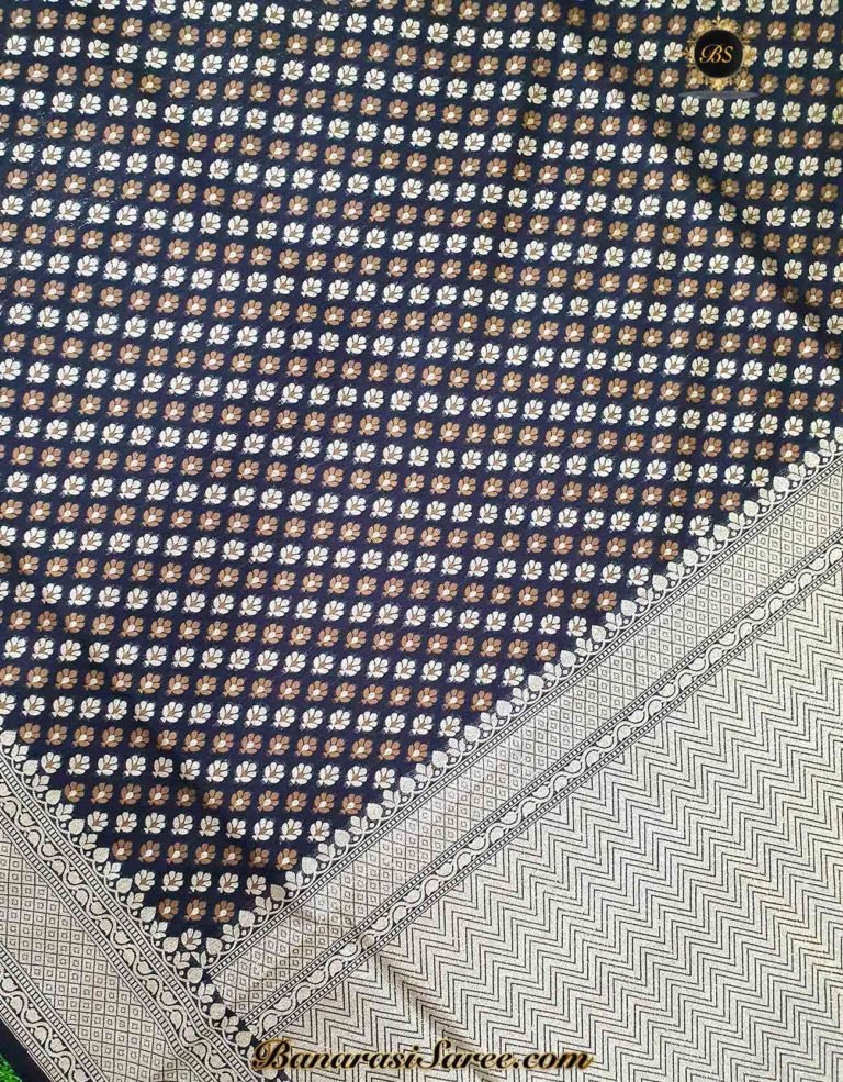 Banarasi Handloom Soft Silk Black Color Alfi Booty Saree - Image 2