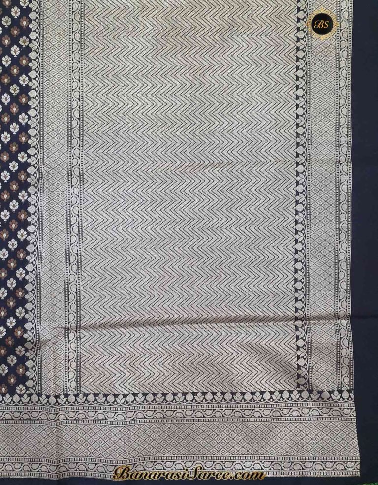 Banarasi Handloom Soft Silk Black Color Alfi Booty Saree - Image 4