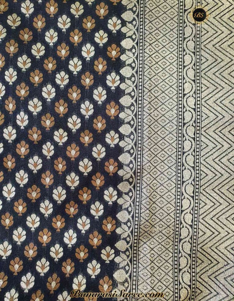 Banarasi Handloom Soft Silk Black Color Alfi Booty Saree - Image 3