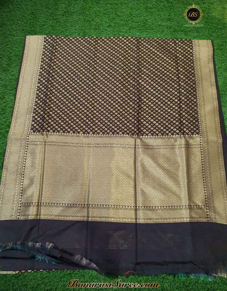 Banarasi Handloom Soft Silk Black Color Alfi Booty Saree - Image 5