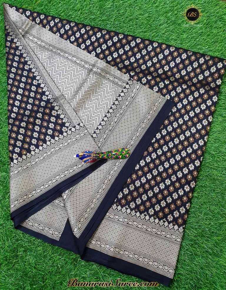 Banarasi Handloom Soft Silk Black Color Alfi Booty Saree