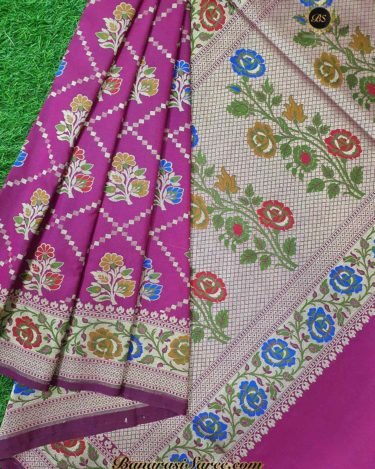 Banarasi Handloom Soft Silk Purple Color Meena Boota Saree