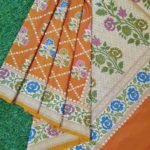 Banarasi Handloom Soft Silk Orange Color Meena Boota Saree