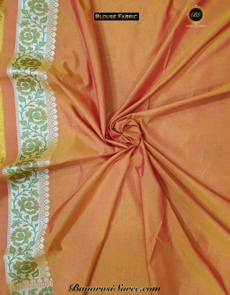 Banarasi Handloom Soft Silk Orange Color Meena Boota Saree - Image 6