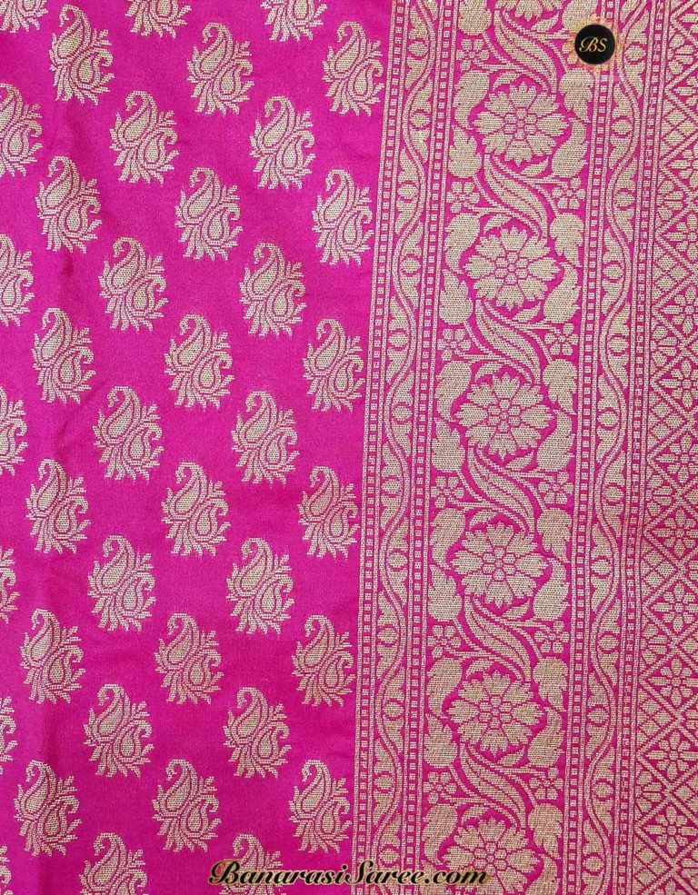Banarasi Handloom Soft Silk Pink Color Zari Booty Saree - Image 4