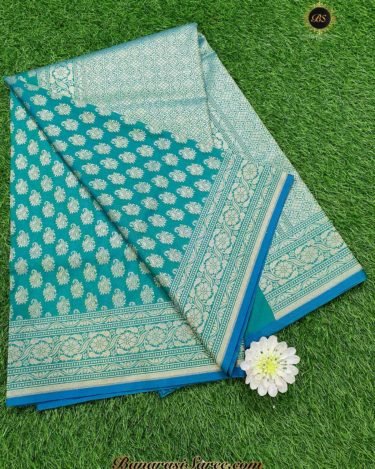 Banarasi Handloom Soft Silk Turquoise Color Zari Booty Saree
