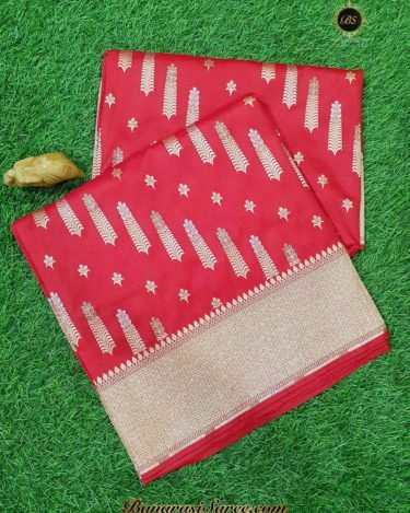 Banarasi Handloom Soft Silk Red Color Golden Zari Saree