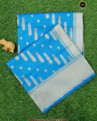 Banarasi Handloom Soft Silk Sky Blue Color Golden Zari Saree