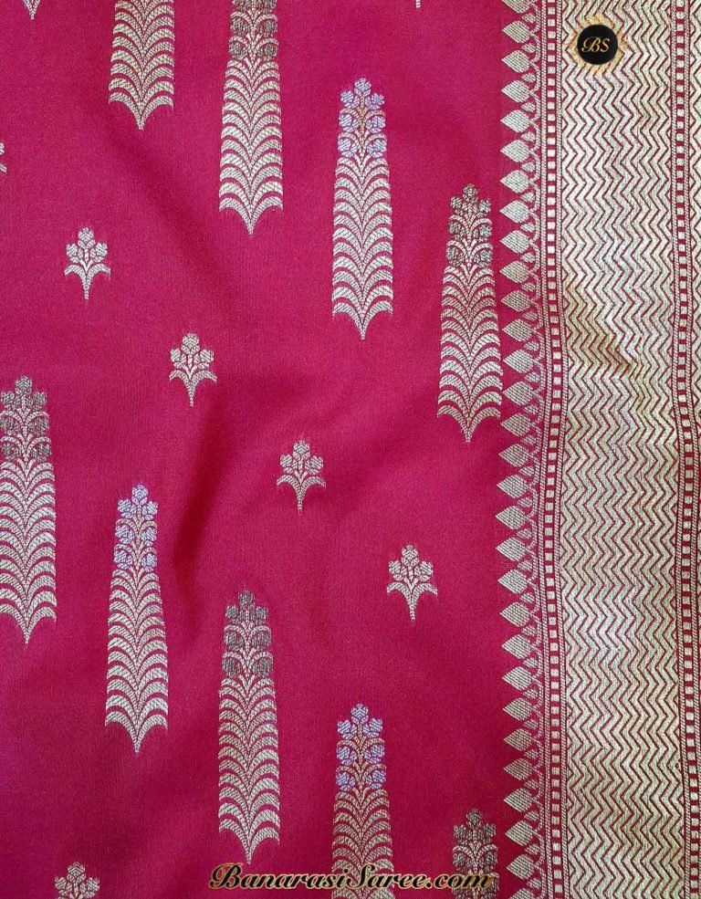 Banarasi Handloom Soft Silk Dark Pink Color Golden Zari Saree - Image 4