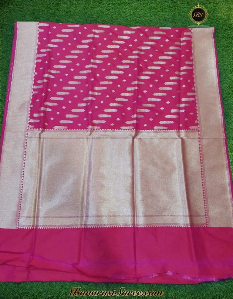 Banarasi Handloom Soft Silk Dark Pink Color Golden Zari Saree - Image 5