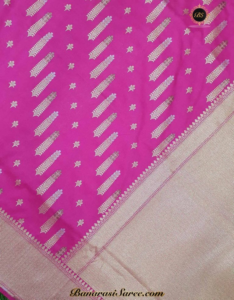Banarasi Handloom Soft Silk Bright Pink Color Golden Zari Saree - Image 2