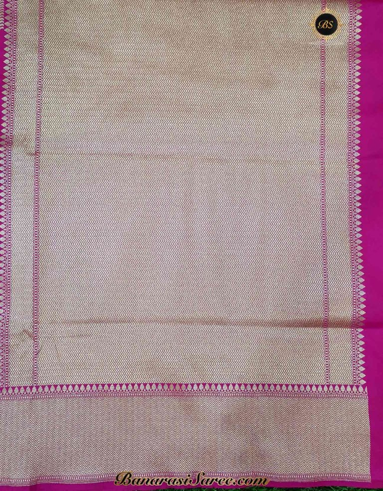 Banarasi Handloom Soft Silk Bright Pink Color Golden Zari Saree - Image 3