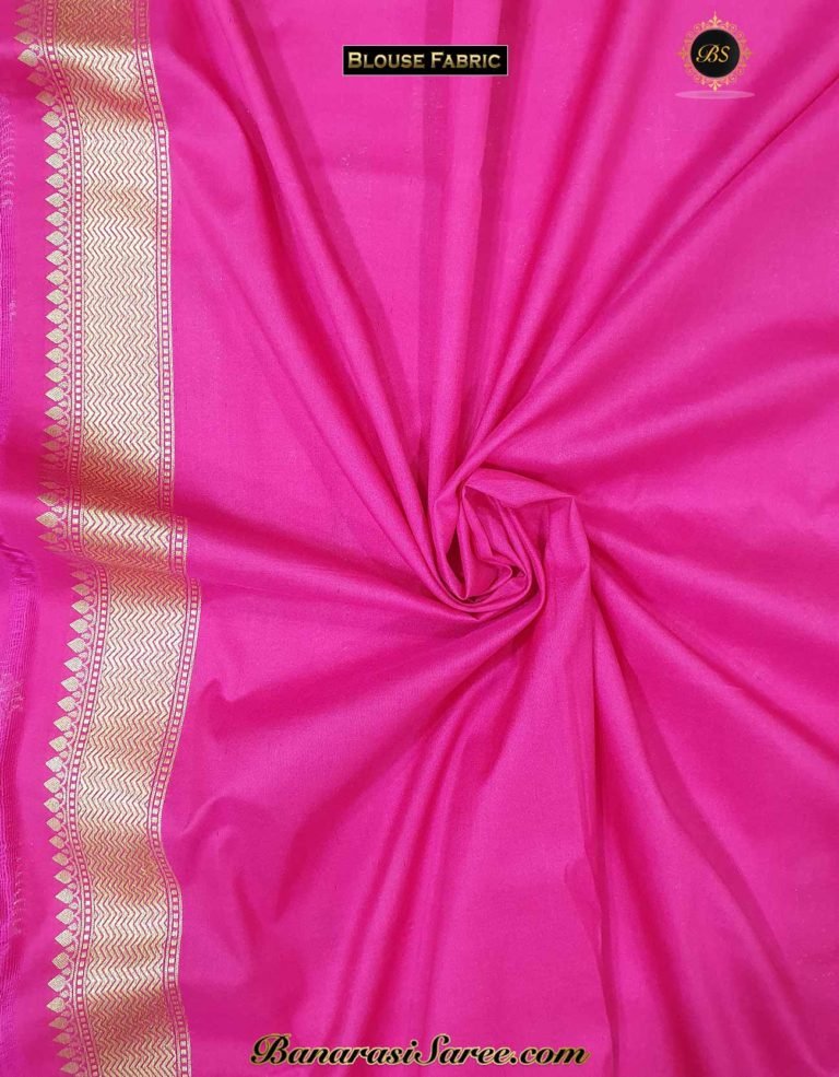 Banarasi Handloom Soft Silk Bright Pink Color Golden Zari Saree - Image 6
