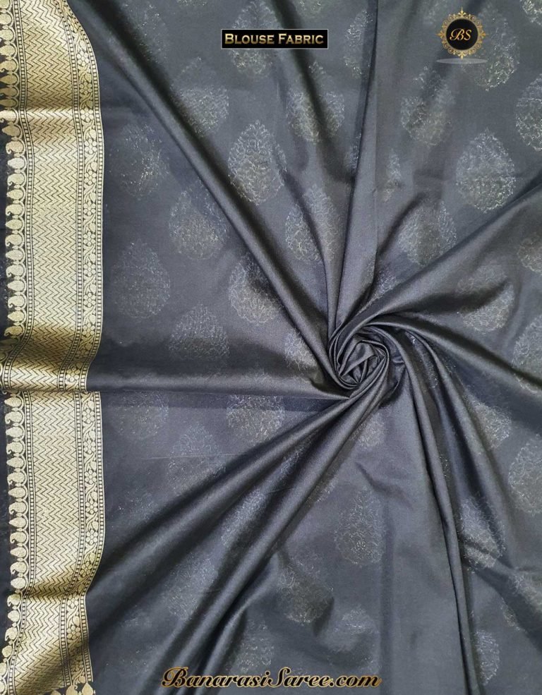 Banarasi Handloom Soft Silk Black Color Sona Roopa Boota Saree - Image 6