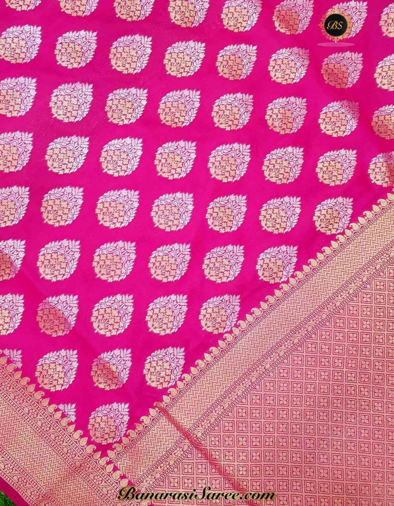Banarasi Handloom Soft Silk Pink Color Sona Roopa Boota Saree - Image 2