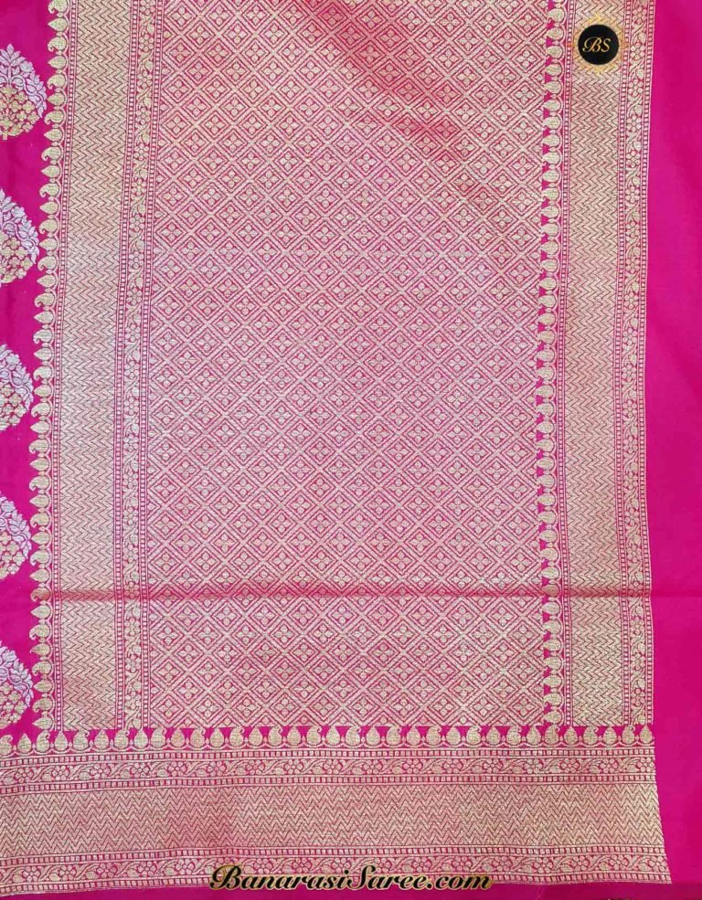 Banarasi Handloom Soft Silk Pink Color Sona Roopa Boota Saree - Image 3