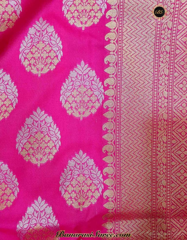 Banarasi Handloom Soft Silk Pink Color Sona Roopa Boota Saree - Image 4