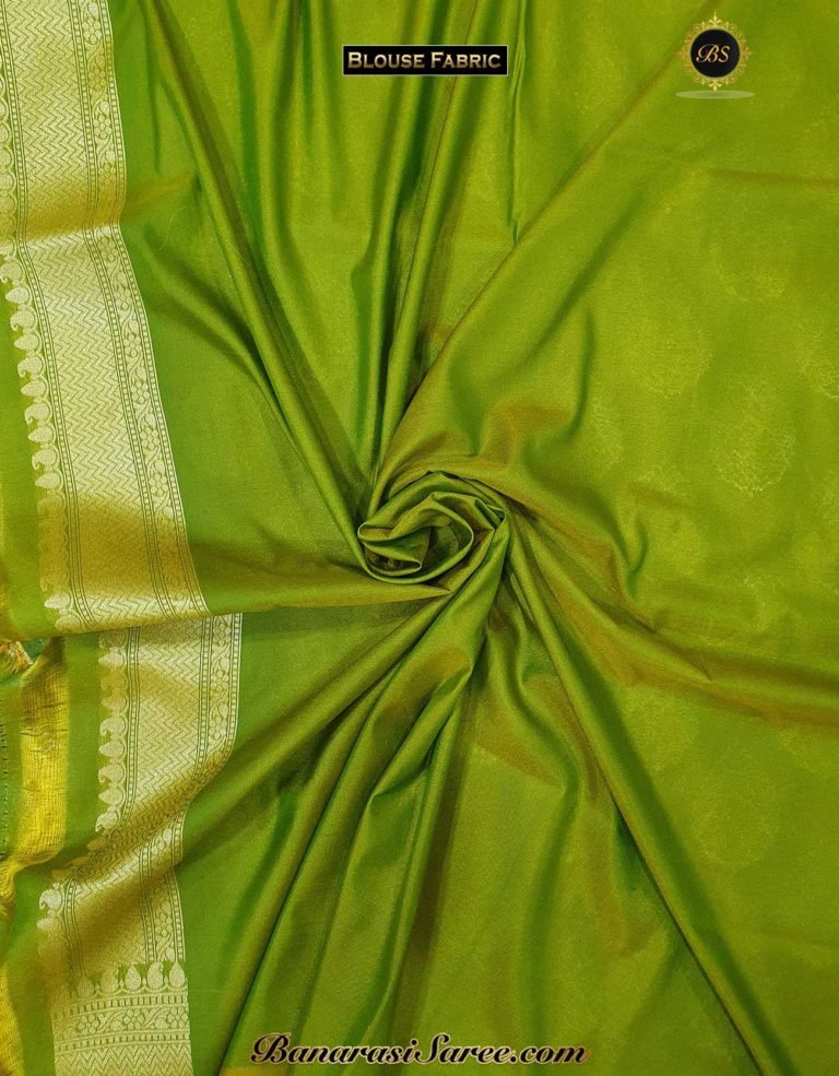 Banarasi Handloom Soft Silk Mehandi Green Color Sona Roopa Boota Saree - Image 6